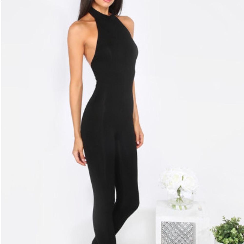 Black open back jumpsuit NWT